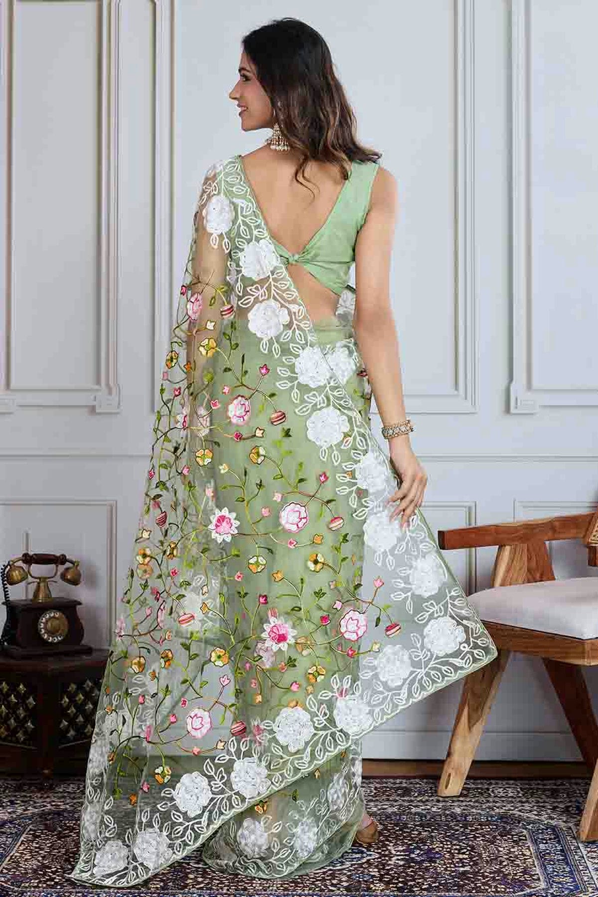 Pista Green Colour Embroidery Soft Net Designer Saree VSSD1113391