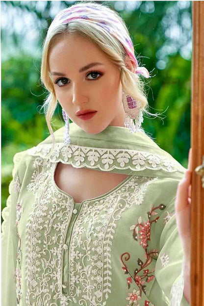 Pista Green Colour Faux Georgette Pakistani Suit VSSM1140860