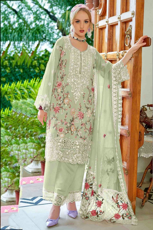 Pista Green Colour Faux Georgette Pakistani Suit VSSM1140860