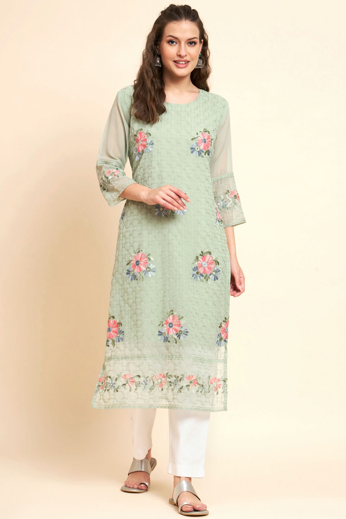 Pista Green Colour Georgette Kurti