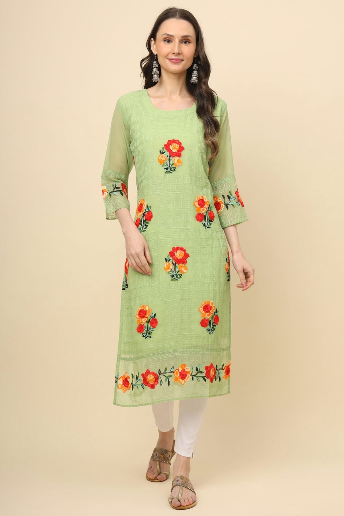 Pista Green Colour Georgette Kurti