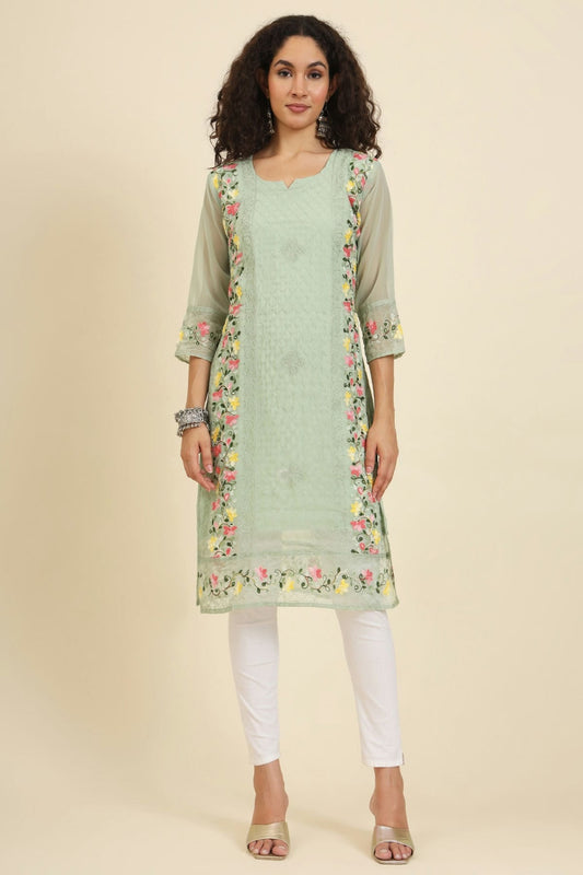 Pista Green Colour Georgette Kurti