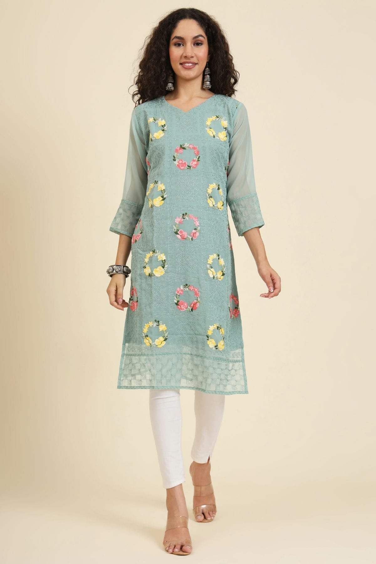 Pista Green Colour Georgette Kurti