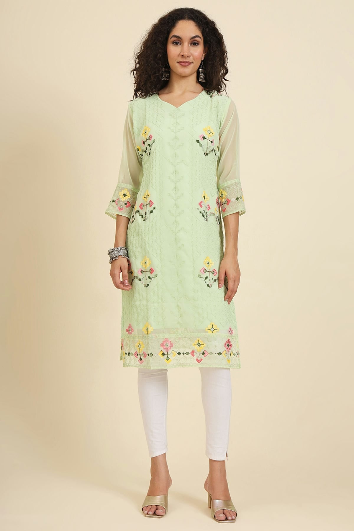 Pista Green Colour Georgette Kurti