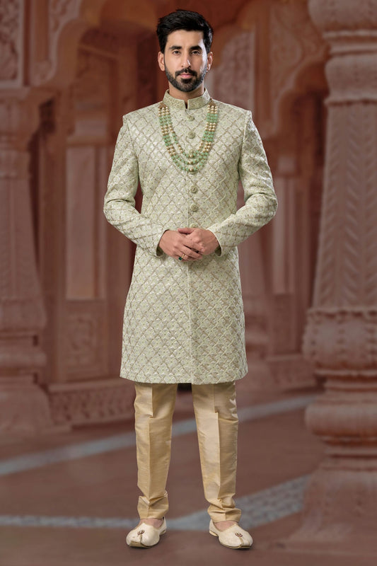 Pista Green Colour Jacquard Sherwani VSSH1040579