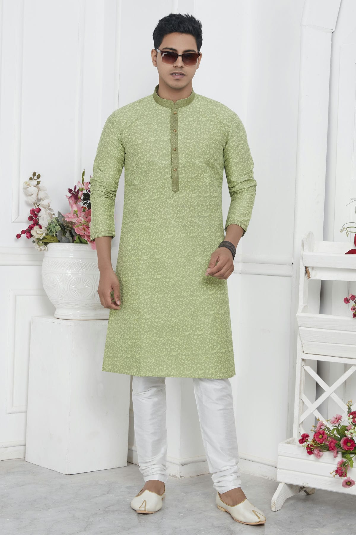 Pista Green Colour Jacquard Silk Brocade Kurta Pajama VSKP1230211