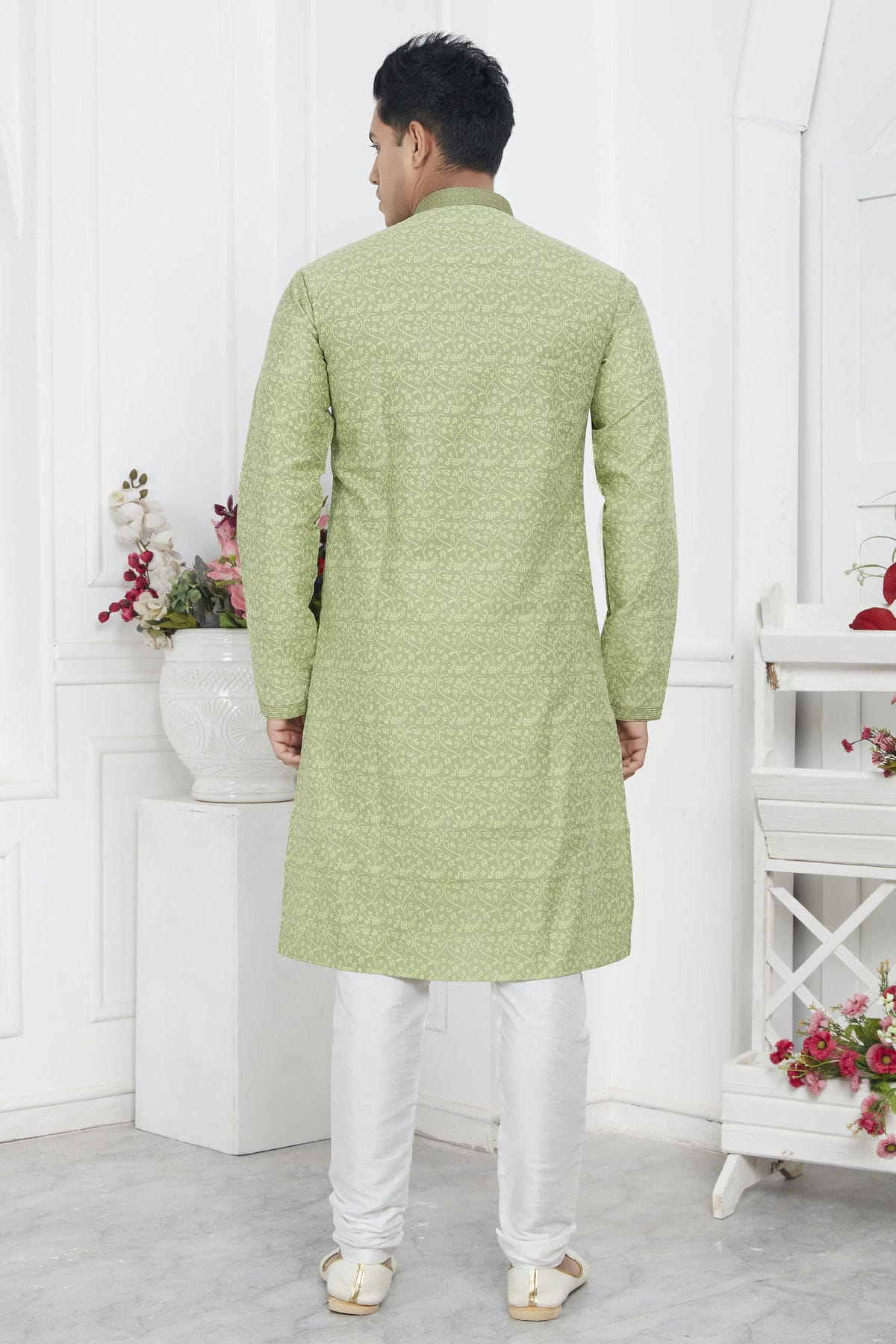 Pista Green Colour Jacquard Silk Brocade Kurta Pajama VSKP1230211