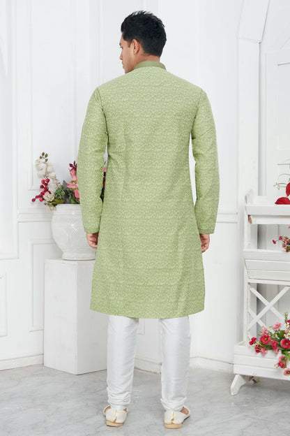 Pista Green Colour Jacquard Silk Brocade Kurta Pajama VSKP1230211