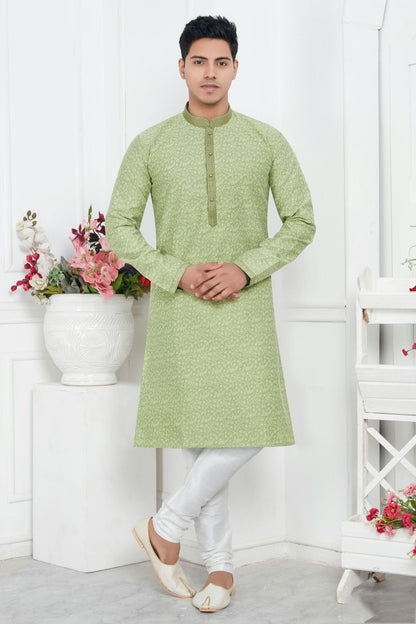 Pista Green Colour Jacquard Silk Brocade Kurta Pajama