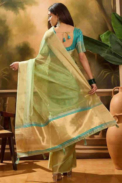 Pista Green Colour Khadi Organza Traditional Saree VSSD1113869
