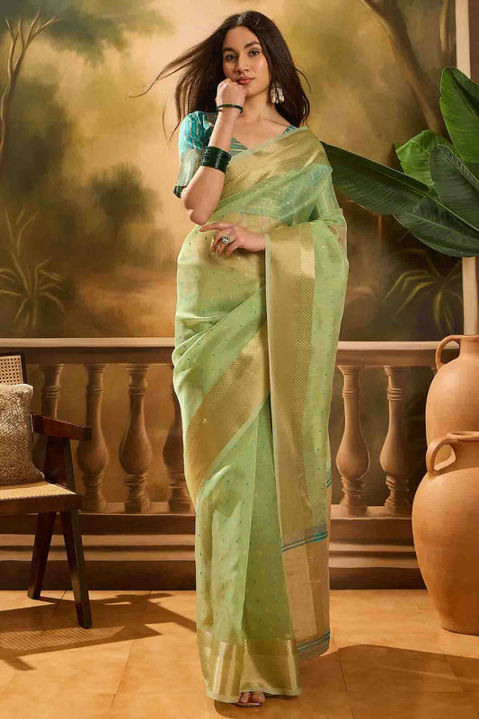 Pista Green Colour Khadi Organza Traditional Saree VSSD1113869