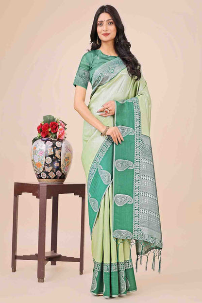 Pista Green Colour Lichi Silk Woven Traditional Sarees VSSD1113742