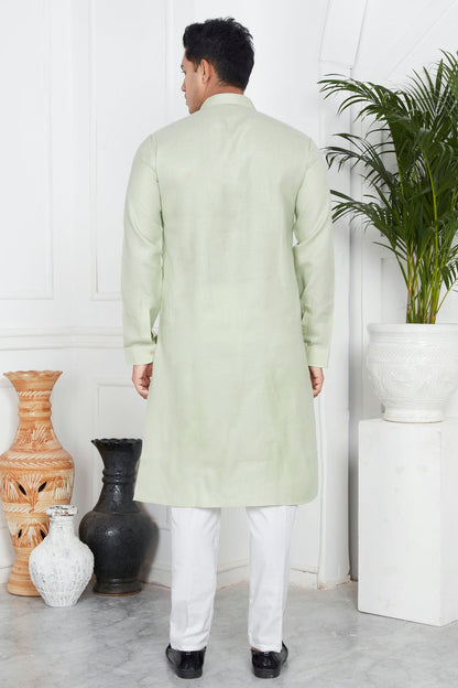Pista Green Colour Linen Cotton Pintex Work Kurta Pajama VSKP1230123