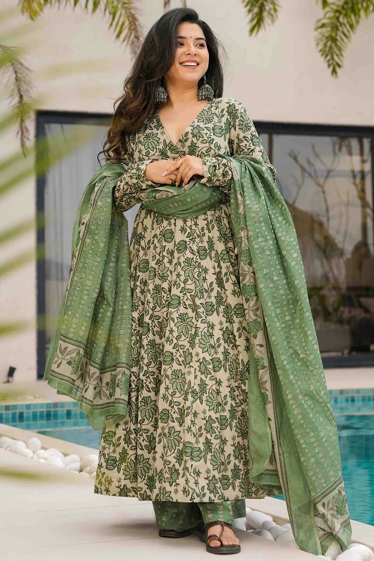 Pista Green Colour Mal Cotton Stitched Anarkali Suit VSSS1113923
