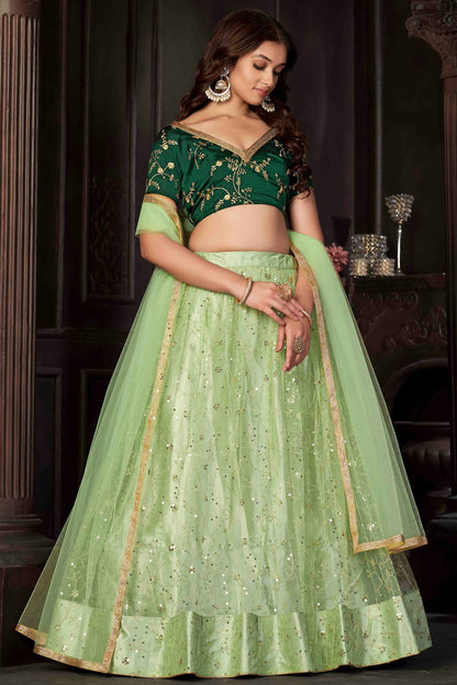 Pista Green Colour Net Semi Stitched Lehenga Choli VSLC1170053