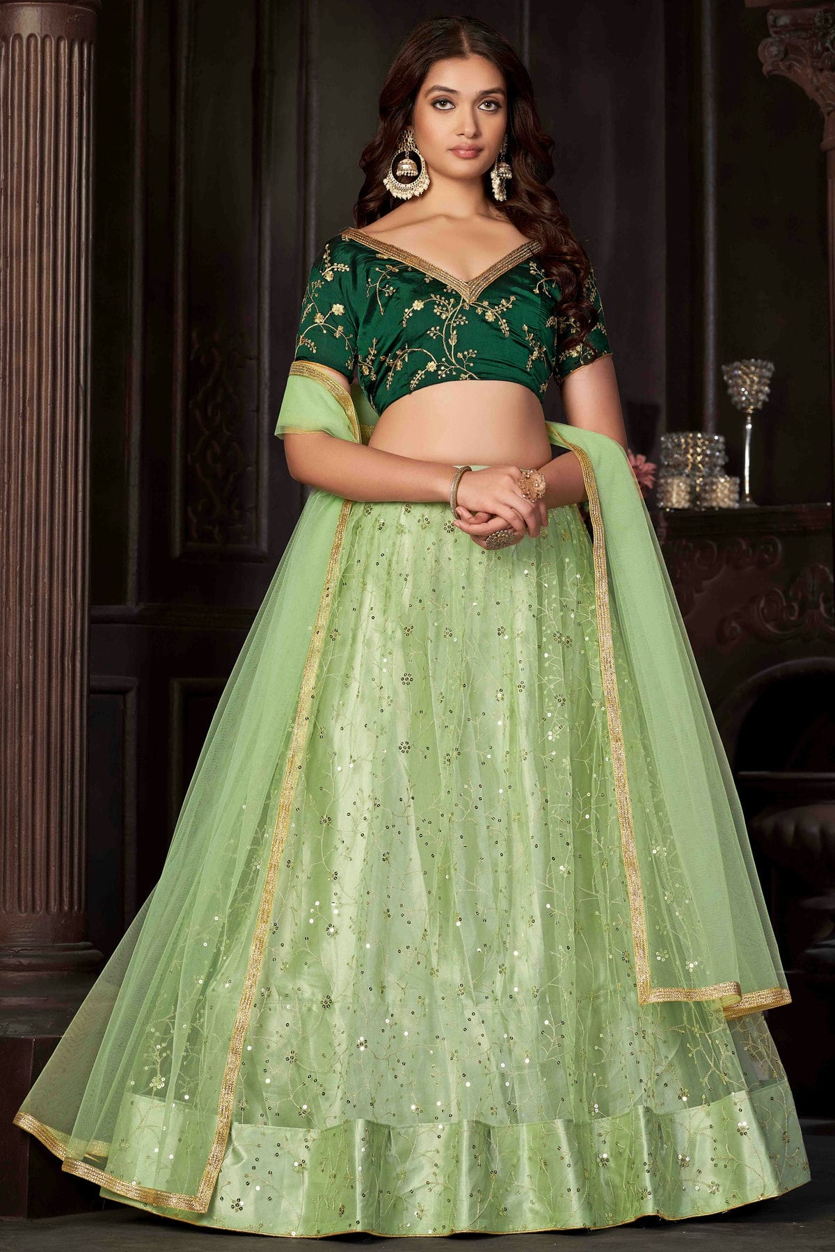Pista Green Colour Net Semi Stitched Lehenga Choli VSLC1170053