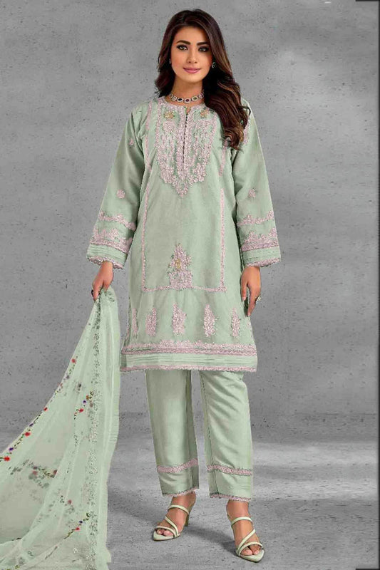 Pista Green Colour Organza Pakistani Suit VSSM1140818