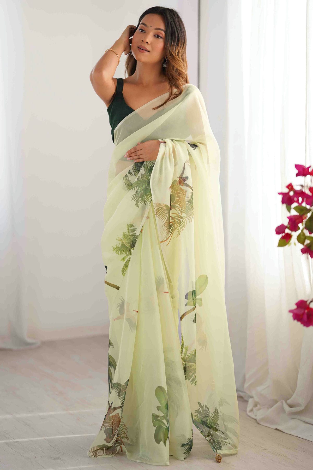 Pista Green Colour Organza Printed Saree VSSD1113843