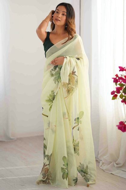 Pista Green Colour Organza Printed Saree VSSD1113843