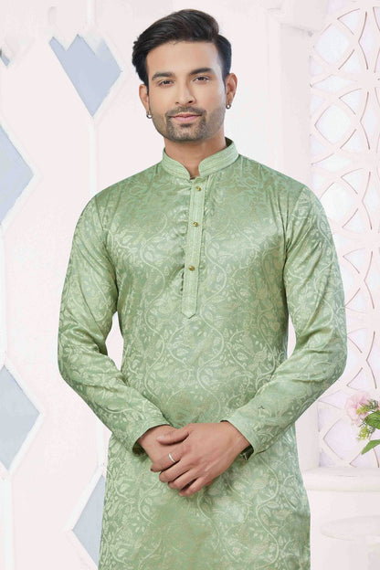 Pista Green Colour Pintex Work and Woven Jacquard Silk Kurta Pajama VSKP1113401