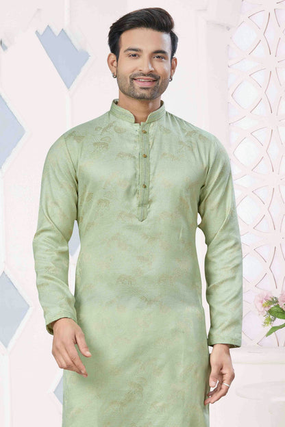 Pista Green Colour Pintex Work and Woven Jacquard Silk Kurta Pajama VSKP1113406