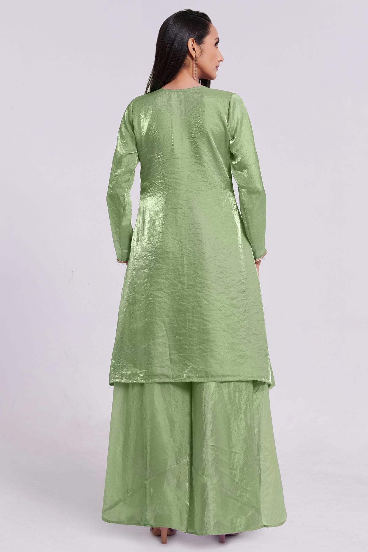 Pista Green Colour Pure Organza Indo Western Dress VSTP1080915