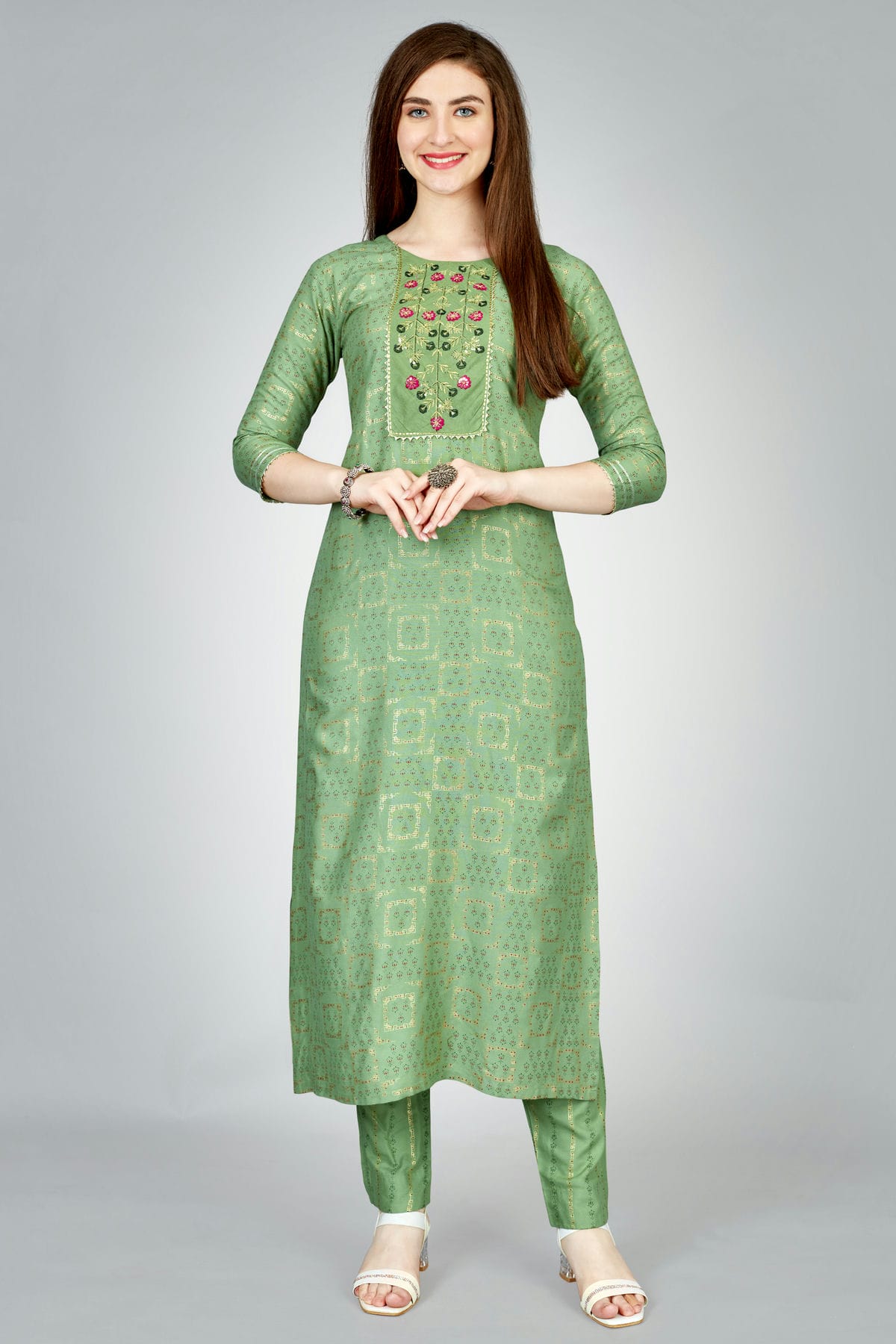 Pista Green Colour Rayon Kurta And Pant Set