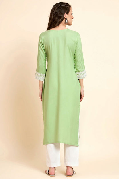 Pista Green Colour Rayon Kurti VSKR1111070