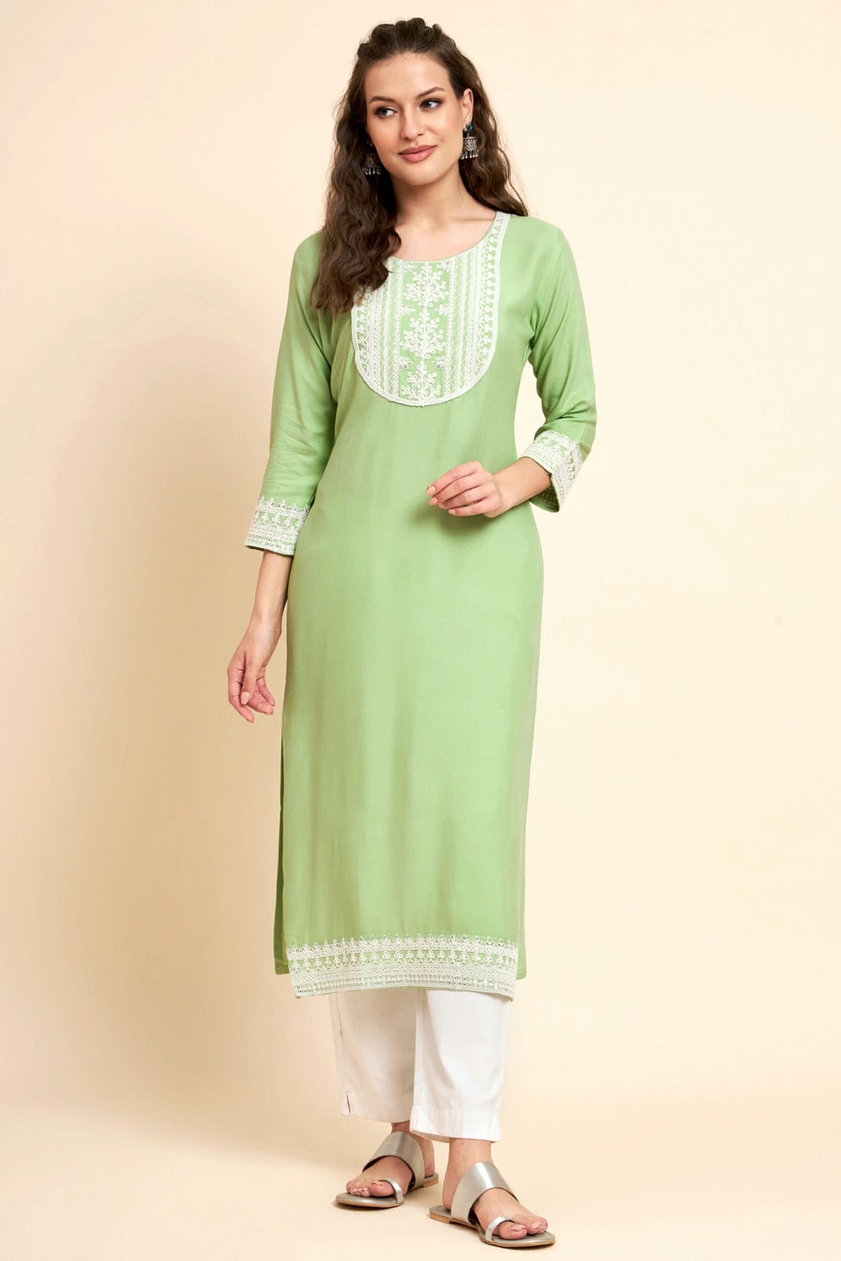 Pista Green Colour Rayon Kurti