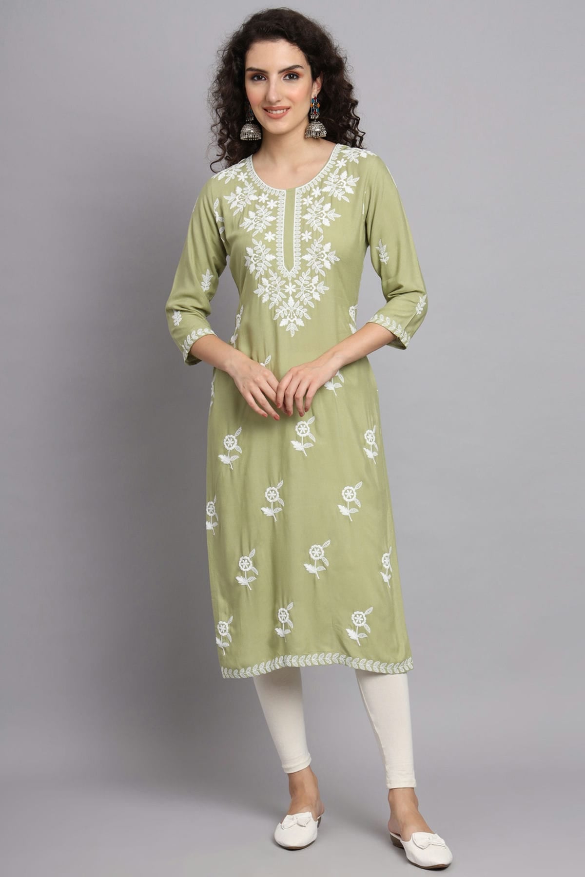 Pista Green Colour Rayon Kurti