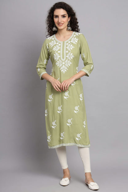 Pista Green Colour Rayon Kurti