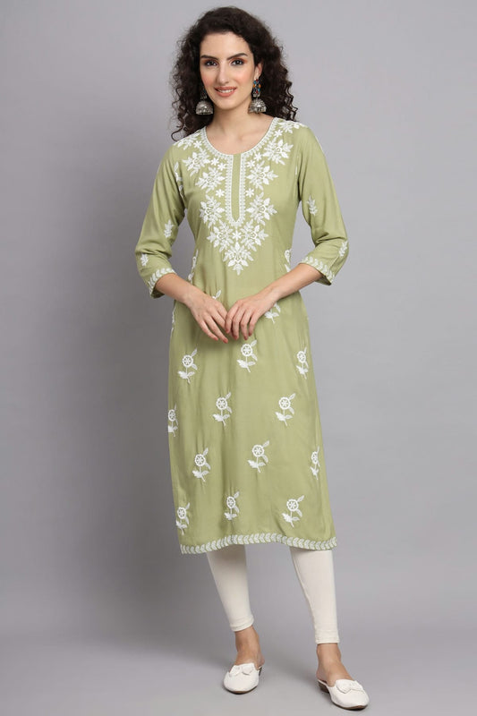 Pista Green Colour Rayon Kurti