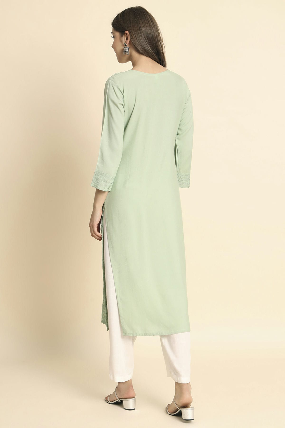 Pista Green Colour Rayon Kurti VSKR1111106