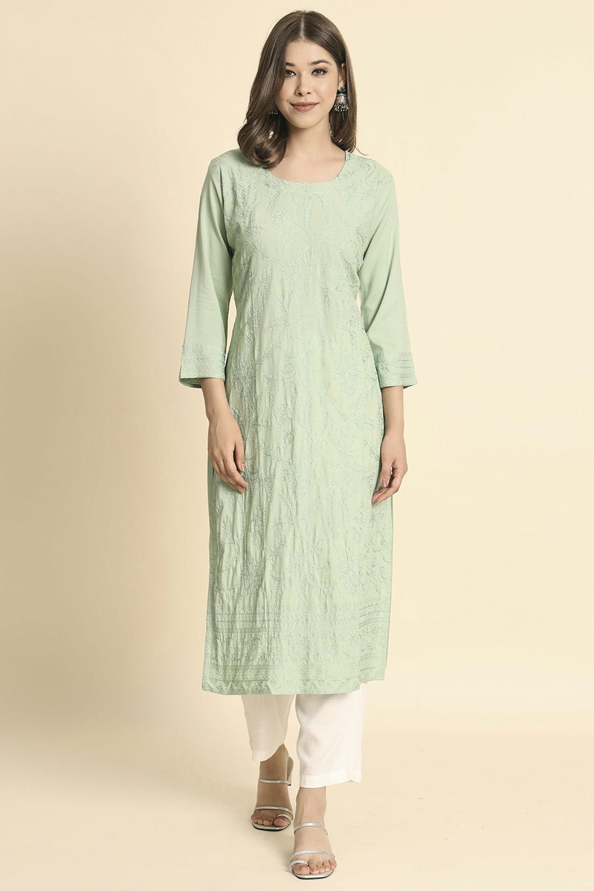 Pista Green Colour Rayon Kurti