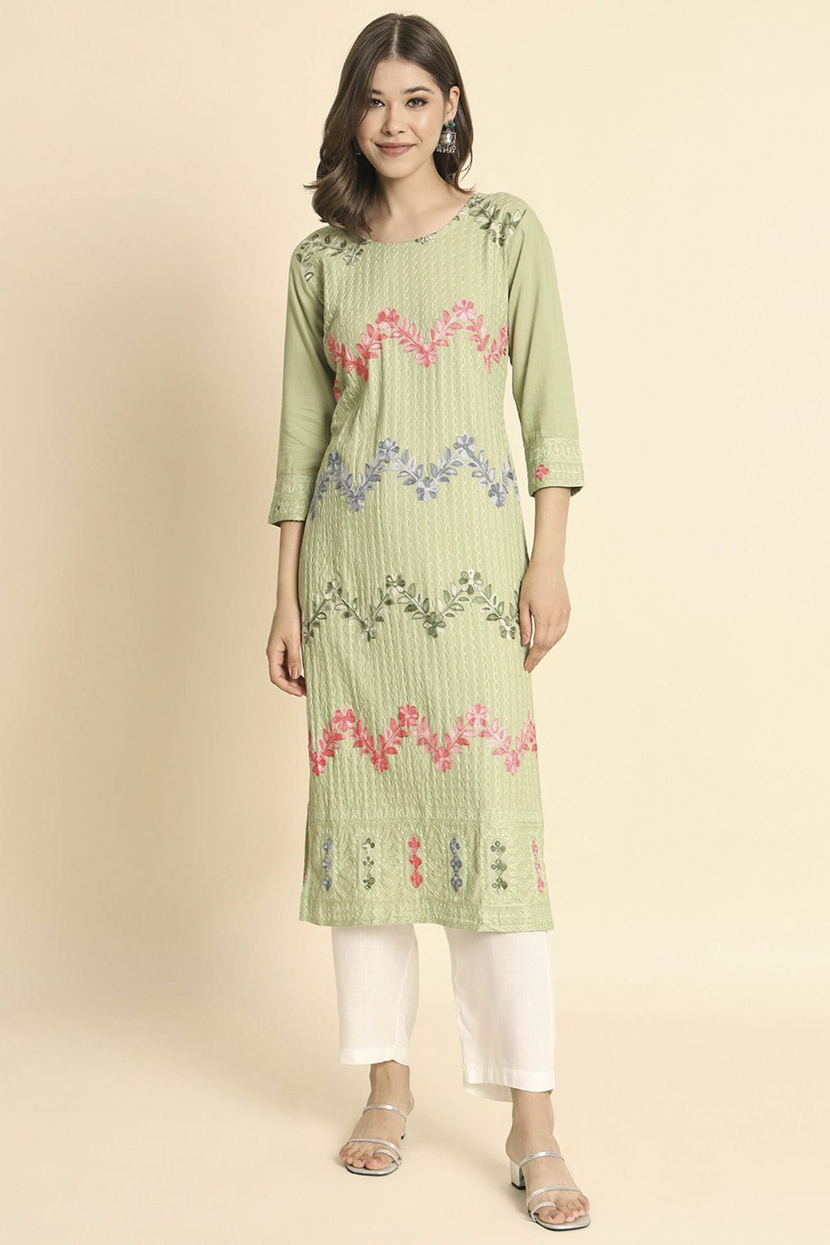 Pista Green Colour Rayon Kurti