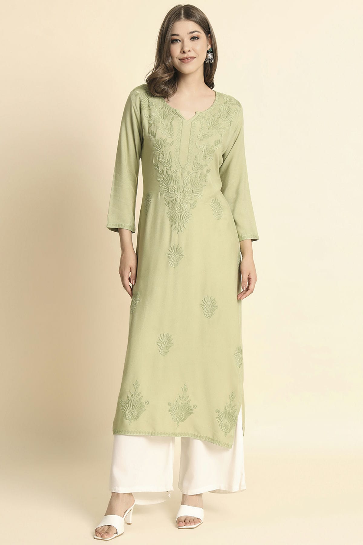 Pista Green Colour Rayon Kurti
