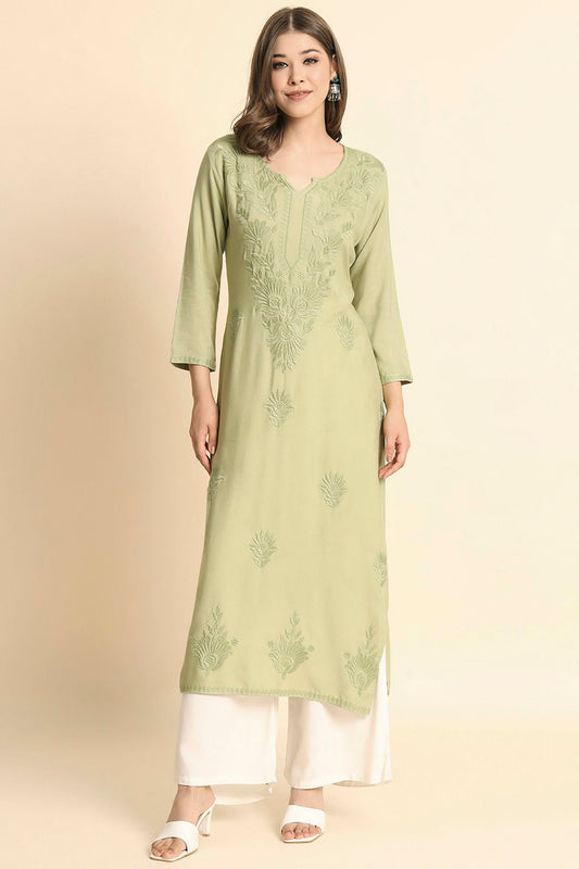 Pista Green Colour Rayon Kurti