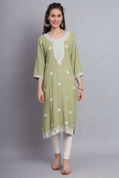 Pista Green Colour Rayon Kurti