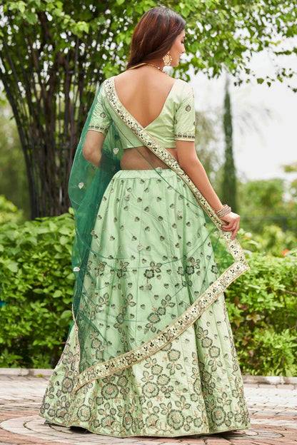 Pista Green Colour Satin Silk Semi Stitched Lehenga Choli VSLC1170078