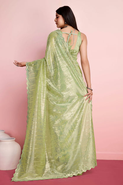 Pista Green Colour Silver Twill Net Saree VSSD1110495