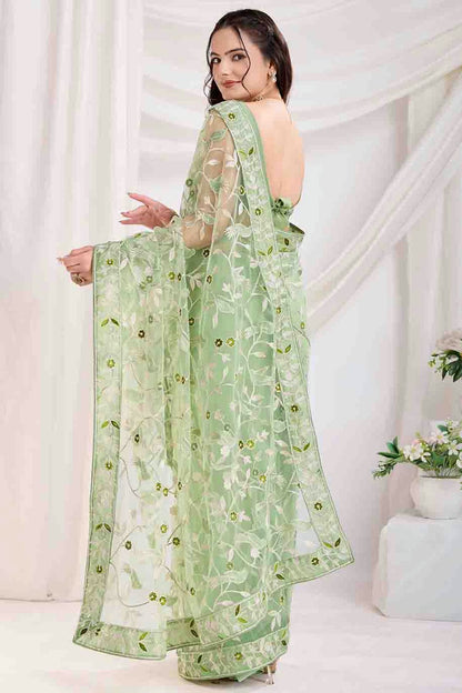 Pista Green Colour Soft Net Designer Saree VSSD1112860