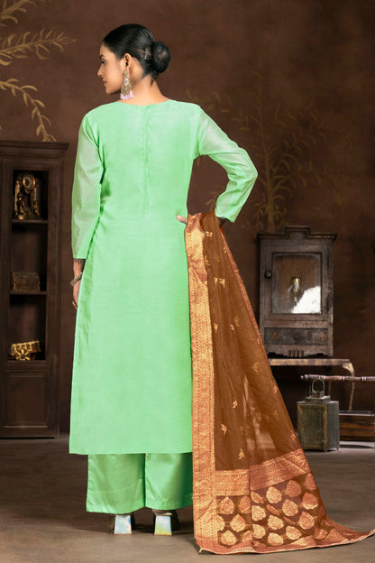 Pista Green Colour Unstitched Organza Plazzo Pant Suit VSUS1160840
