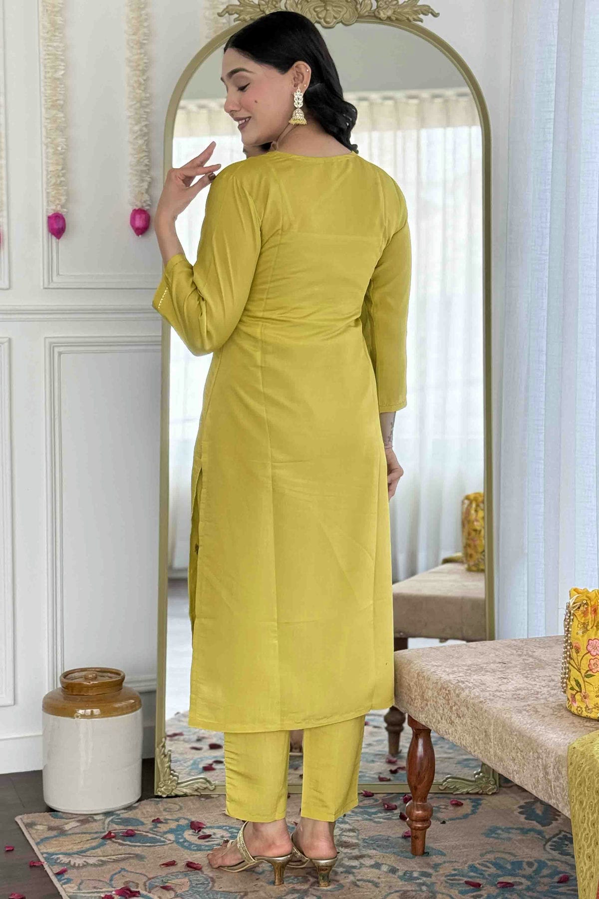 Pista Green Colour Viscose Chanderi Embroidery Pant Style Suit VSSS1113642