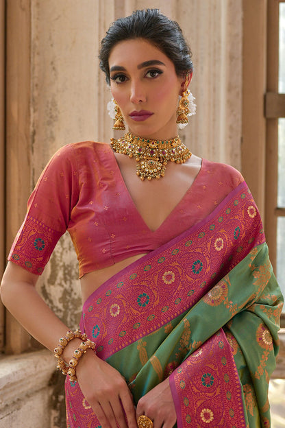 Pista Green Colour Woven Work Banarasi Silk Saree