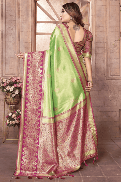 Pista Green Colour Woven Work Pure Banarasi Tissue Silk Traditional Saree