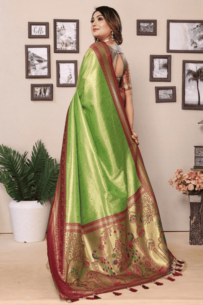 Pista Green Colour Woven Work Pure Banarasi Tissue Silk Traditional Saree