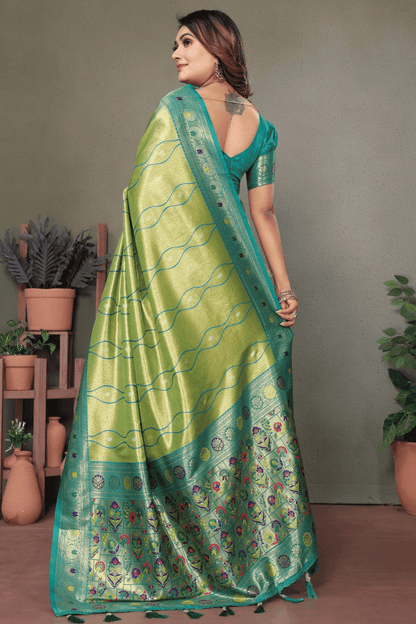 Pista Green Colour Woven Work Pure Banarasi Tissue Silk Traditional Saree