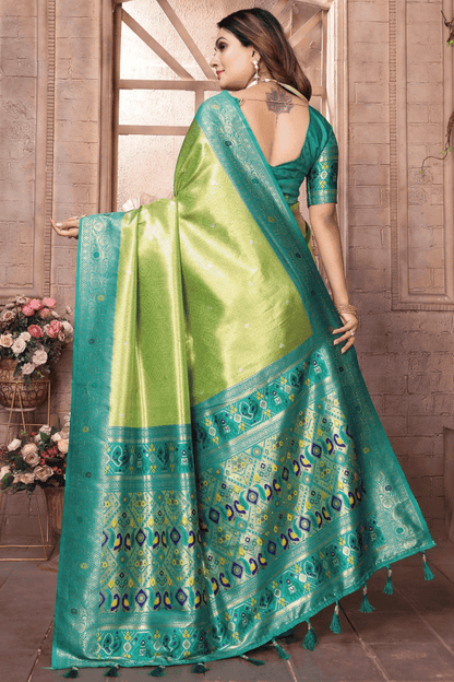 Pista Green Colour Woven Work Pure Banarasi Tissue Silk Traditional Saree