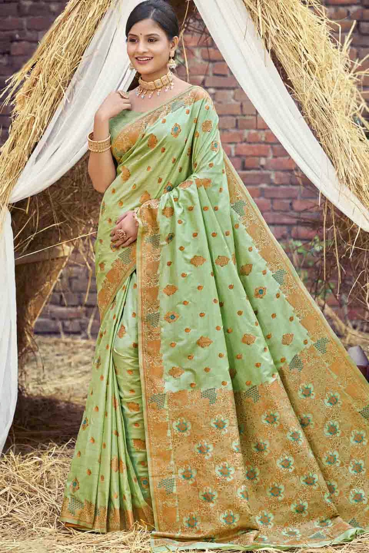 Pista Green Colour Woven Work Silk Traditional Saree VSSD1103464