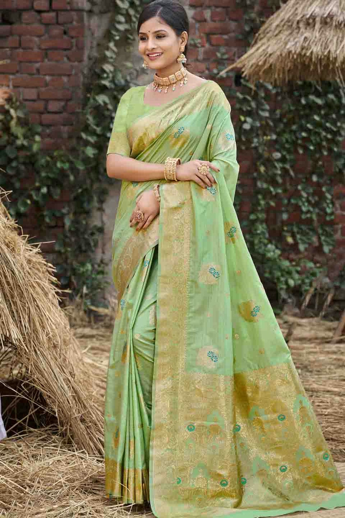 Pista Green Colour Woven Work Silk Traditional Saree VSSD1103476
